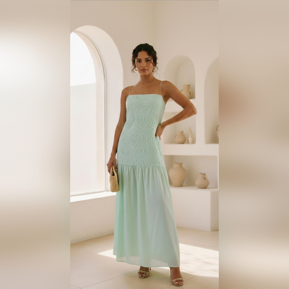 Anthropologie Bec + Bridge NWT Haze Mint Green Maxi Cotton Dress Sz 4 Retail$320